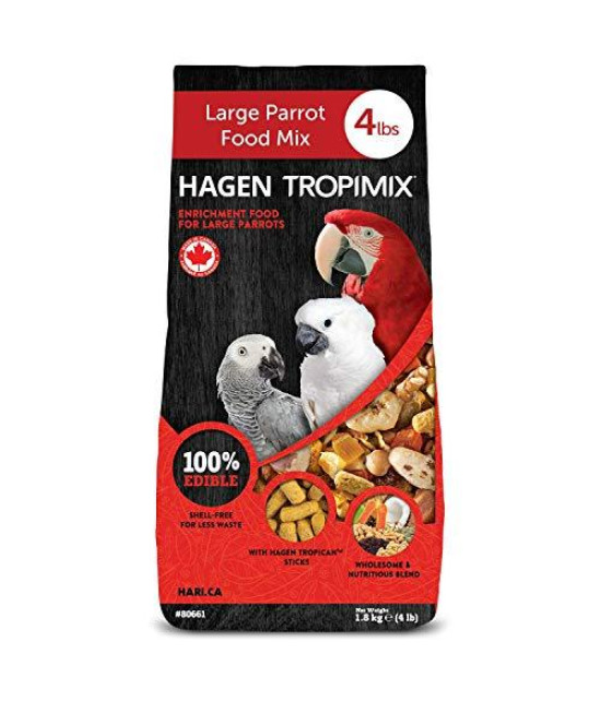 Hari Tropimix Bird Food, Hagen Large Parrot Food with Seeds, Fruit, Nuts, Vegetables, Grains, and Legumes, Enrichment Food, 4 lb Bag