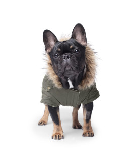 canada Pooch Winter Dog coat Water-Resistant Insulated Dog Jacket Faux-Fur Trim Dog Parka coat for Dogs - Army green Size 14+