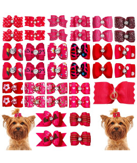 PET SHOW 20pcs Small Dog Hair Bows with Rubber Bands Puppies Doggies cats Topknot Bowknot Matching Hair grooming Accessories for Boy girl Pomeranian Yorkie Poodle Maltese Shih Tzu groomer