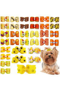 PET SHOW Mixed Styles Pet cat Puppy Topknot Small Dog Hair Bows with Rubber Bands grooming Accessories Orange Pack of 20