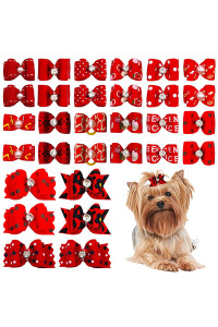 PET SHOW Mixed Styles Pet cat Puppy Topknot Small Dog Hair Bows with Rubber Bands grooming Accessories Red Pack of 20