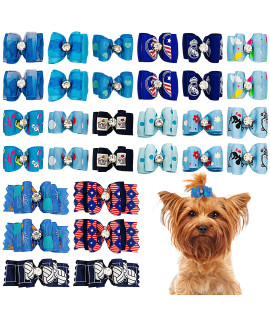 PET SHOW Pack of 20 Mixed Styles Small Dog Hair Bows with Rubber Bands Pet cat Puppy Topknot grooming Accessories Blue