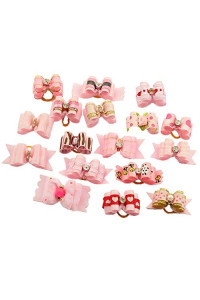 PET SHOW Mixed Styles Pet Cat Puppy Topknot Small Dog Hair Bows with Rubber Bands Grooming Accessories Pink Pack of 20