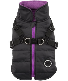 Puppia Mountaineer Winter Dog Coat With Integrated Harness No Pull Cold Weather Waterproof Warm Fleece Back Zipper For Small Medium Dog, Black, Small