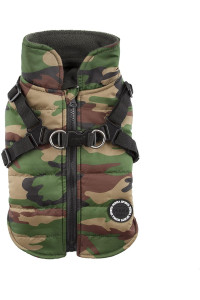 Puppia Mountaineer Winter Dog Coat With Integrated Harness No Pull Cold Weather Waterproof Warm Fleece Back Zipper For Small Medium Dog, Camo, Xx-Large
