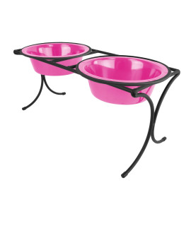 Platinum Pets Bistro Double Diner Feeder with Stainless Steel Dog Bowls Large Bubblegum Pink