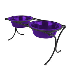 Platinum Pets Bistro Double Diner Feeder with Stainless Steel Dog Bowls Large Electric Purple