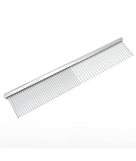 Chris Christensen 000 7.5 in. Greyhound Style Fine/Coarse Colored Butter Comb, Groom Like a Professional, Rounded Corners Prevent Friction and Breakage, Solid Brass Spin with Steel Teeth, Chrome Finish