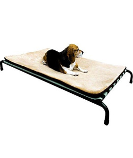 Premium Heavy Duty Metal Elevated Pet Bed with Textilene Fabric with Waterproof Memory Foam Beige color Mat Topper for Medium to Large Dog 42X28X4