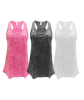 Epic MMA gear Flowy Racerback Tank Top, Burnout colors, Regular and Plus Sizes, Pack of 3 (XL, PinkBlackWhite)