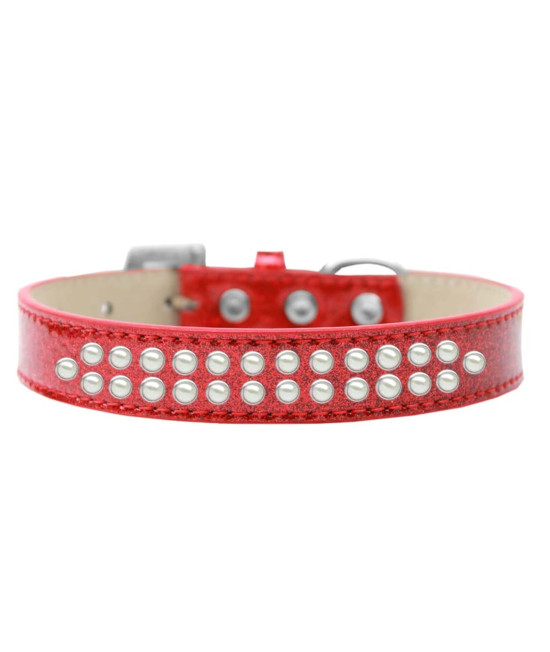 Mirage Pet Products Two Row Pearl Ice cream Dog collar Size 18 Red