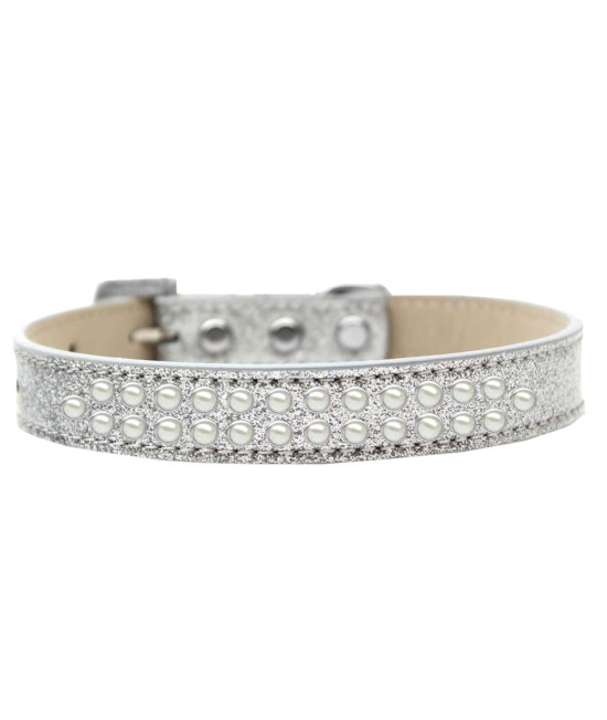 Mirage Pet Products Two Row Pearl Ice cream Dog collar Size 12 Silver