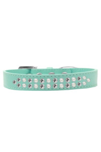 Mirage Pet Products Two Row Pearl and clear crystal Aqua Dog collar Size 14