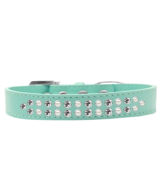 Mirage Pet Products Two Row Pearl and clear crystal Aqua Dog collar Size 14