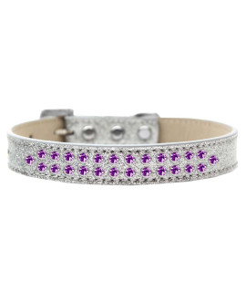 Mirage Pet Products Two Row Purple crystal Ice cream Dog collar Size 12 Silver