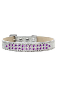 Mirage Pet Products Two Row Purple crystal Ice cream Dog collar Size 14 Silver
