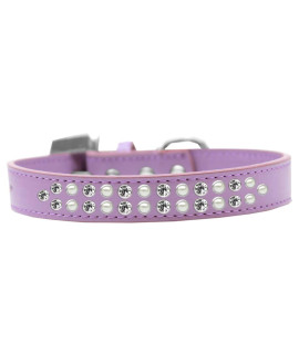 Mirage Pet Products Two Row Pearl and clear crystal Lavender Dog collar Size 12