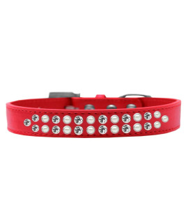 Mirage Pet Products Two Row Pearl and clear crystal Red Dog collar Size 14