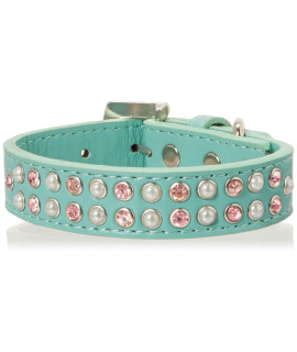 Mirage Pet Products Two Row Pearl and Pink crystal Aqua Dog collar Size 12