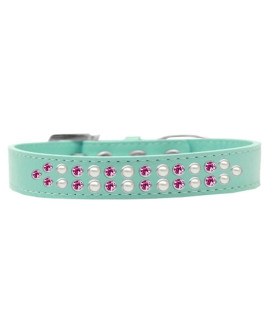 Mirage Pet Products Two Row Pearl and Pink crystal Aqua Dog collar Size 14