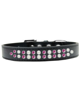 Mirage Pet Products Two Row Pearl and Pink crystal Black Dog collar Size 12