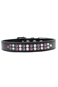 Mirage Pet Products Two Row Pearl and Pink crystal Black Dog collar Size 14