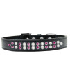 Mirage Pet Products Two Row Pearl and Pink crystal Black Dog collar Size 16