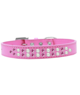 Mirage Pet Products Two Row Pearl and Pink crystal Bright Pink Dog collar Size 12