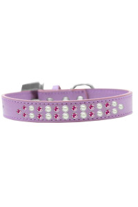 Mirage Pet Products Two Row Pearl and Pink crystal Lavender Dog collar Size 16