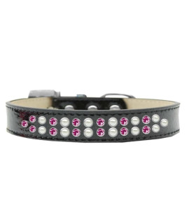 Mirage Pet Products Two Row Pearl and Pink crystal Ice cream Dog collar Size 12 Black