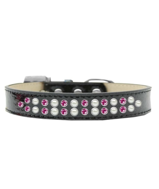 Mirage Pet Products Two Row Pearl and Pink crystal Ice cream Dog collar Size 18 Black