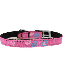 Mirage Pet Products crazy Hearts Nylon Dog collar with classic Buckle Size 10 Bright Pink