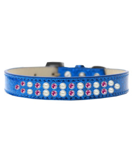 Mirage Pet Products Two Row Pearl and Pink crystal Ice cream Dog collar Size 12 Blue