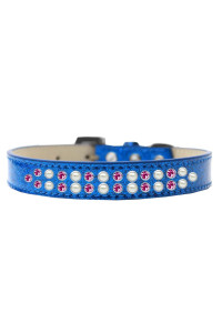 Mirage Pet Products Two Row Pearl and Pink crystal Ice cream Dog collar Size 14 Blue