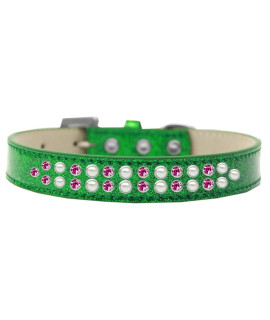 Mirage Pet Products Two Row Pearl and Pink crystal Ice cream Dog collar Size 12 Emerald green