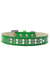 Mirage Pet Products Two Row Pearl and Pink crystal Ice cream Dog collar Size 16 Emerald green