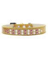 Mirage Pet Products Two Row Pearl and Pink crystal Ice cream Dog collar Size 18 gold