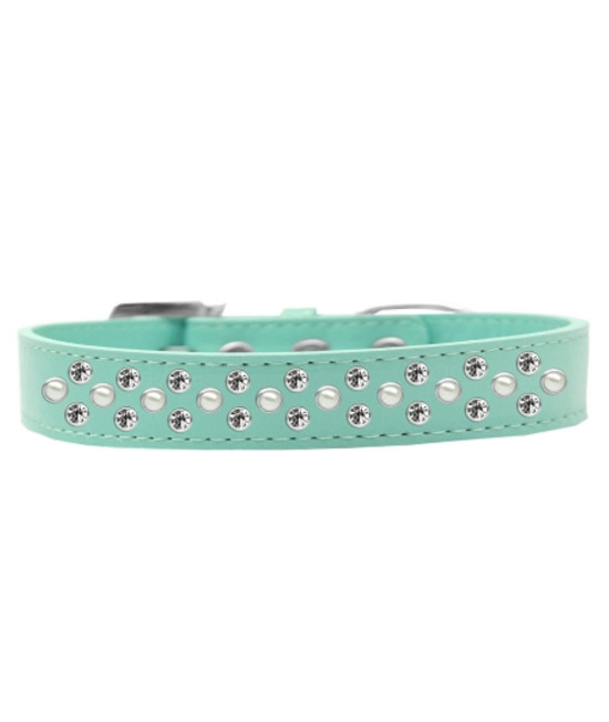 Mirage Pet Products Sprinkles Dog collar with Pearl and clear crystals Size 18 Aqua