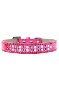 Mirage Pet Products Two Row Pearl and crystal Ice cream Dog collar Size 14 Pink