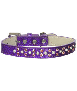 Mirage Pet Products Two Row Pearl and Pink crystal Ice cream Dog collar Size 14 Purple