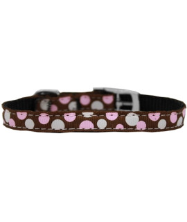 Mirage Pet Products confetti Dots Nylon Dog collar with classic Buckle Size 10 Brown