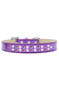 Mirage Pet Products Two Row Pearl and Pink crystal Ice cream Dog collar Size 18 Purple