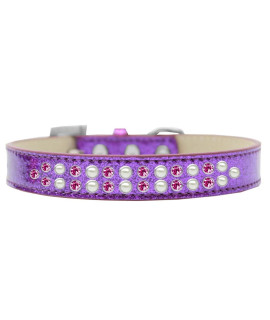 Mirage Pet Products Two Row Pearl and Pink crystal Ice cream Dog collar Size 18 Purple