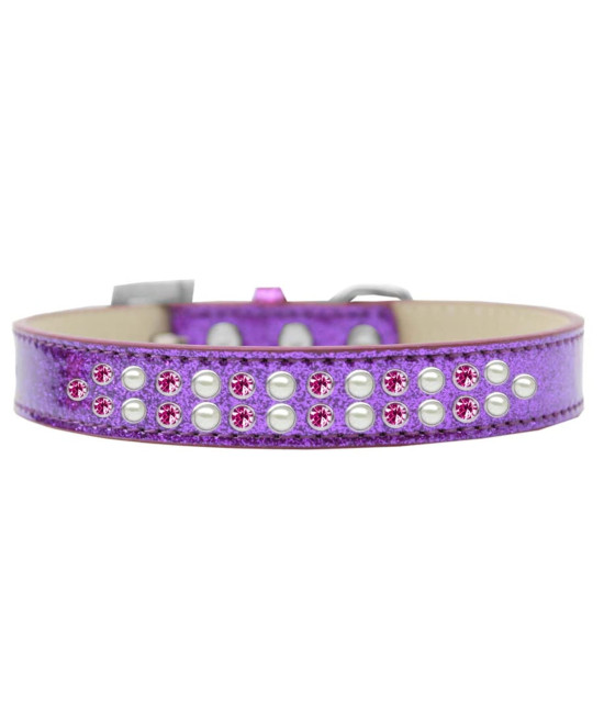 Mirage Pet Products Two Row Pearl and Pink crystal Ice cream Dog collar Size 20 Purple
