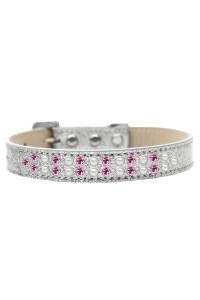Mirage Pet Products Two Row Pearl and Pink crystal Ice cream Dog collar Size 12 Silver
