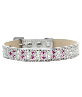 Mirage Pet Products Two Row Pearl and Pink crystal Ice cream Dog collar Size 12 Silver
