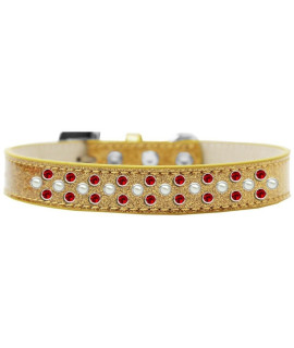 Mirage Pet Products Sprinkles Ice cream Dog collar with Pearl and Red crystals Size 16 gold
