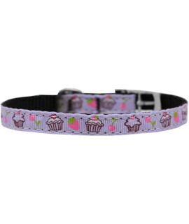 Mirage Pet Products cupcakes Nylon Dog collar with classic Buckle Size 10 Purple