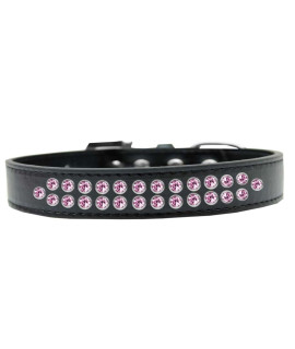 Mirage Pet Products Two Row Light Pink crystal Black Dog collar Size 12