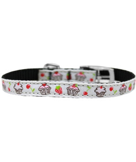 Mirage Pet Products cupcakes Nylon Dog collar with classic Buckle Size 16 White